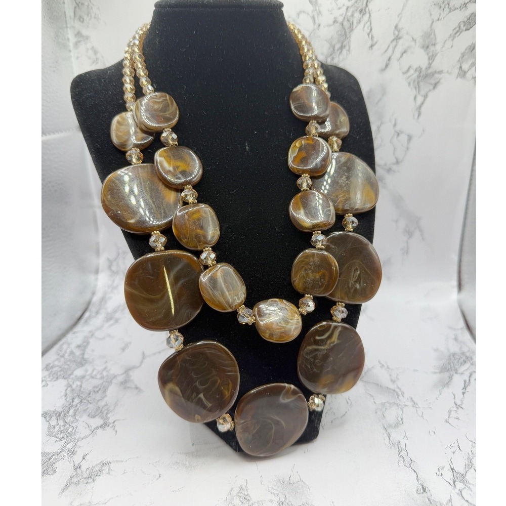 Champagne‎ Glass Bead Layered Statement Necklace Gold Tone Graduated 18–22"